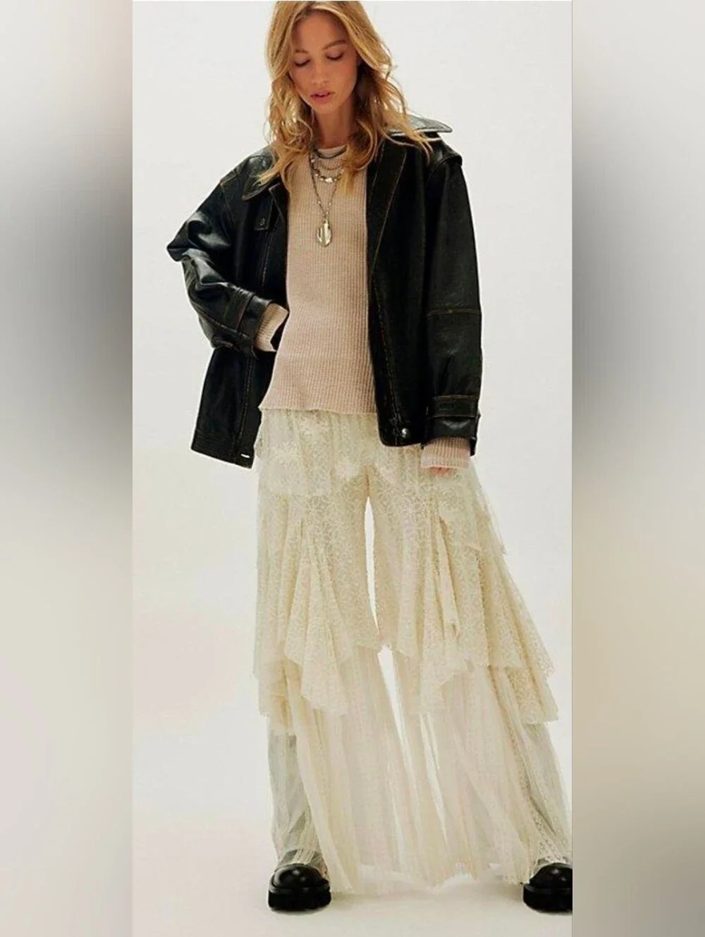Free People Florence Lace Tiered Ivory Fairy Pants